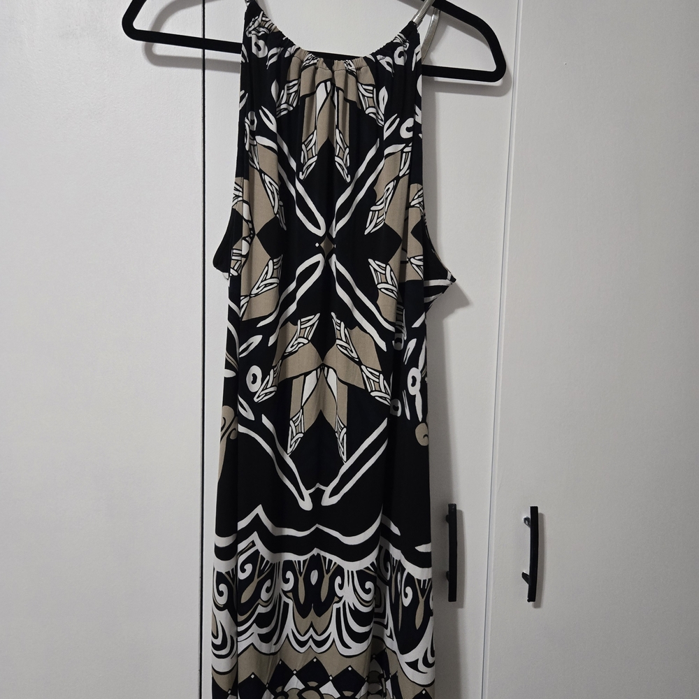 Alfani Black and Tan Patterned Mini Dress